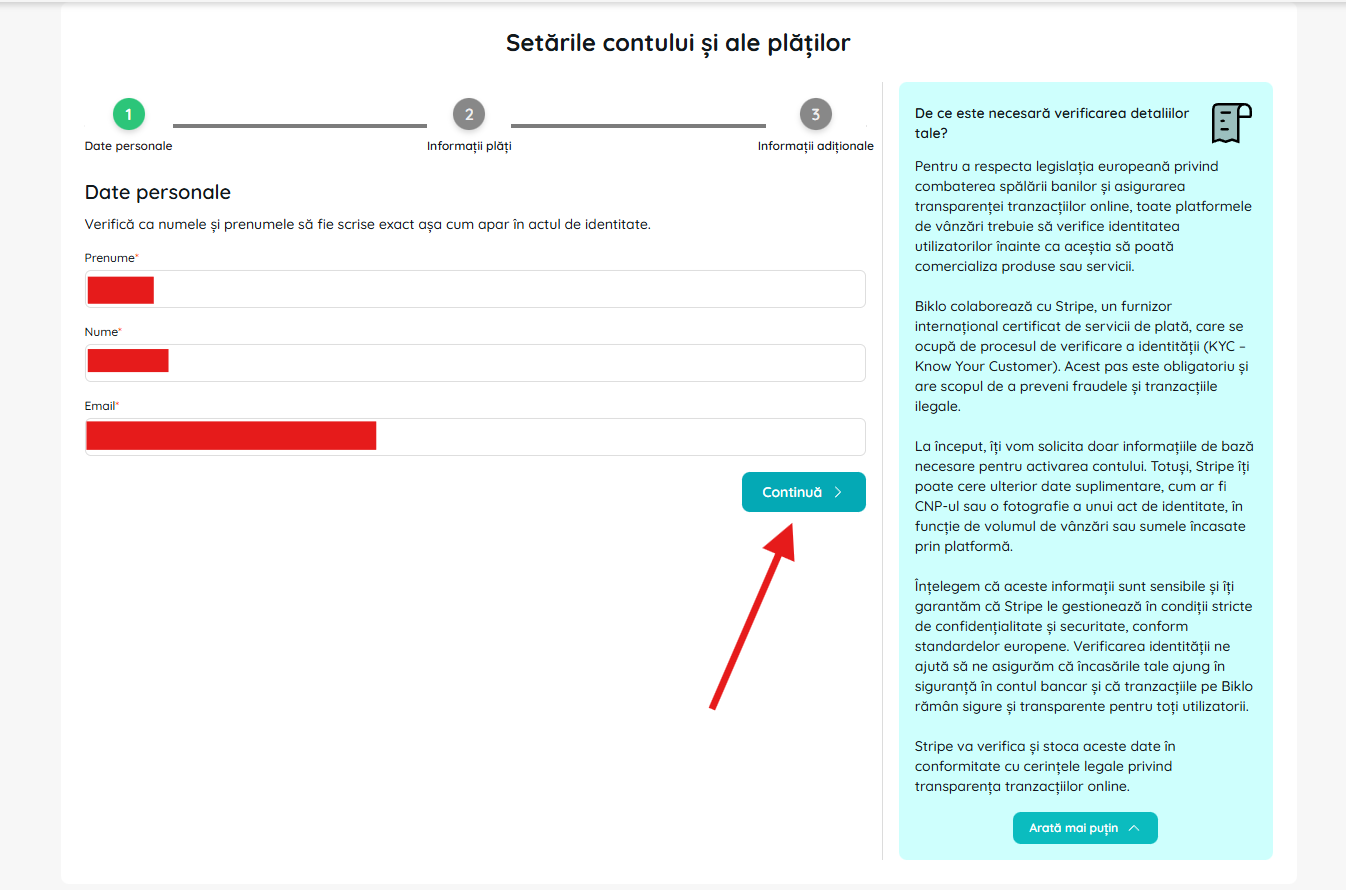 Asmens duomenų pildymas kuriant „Biklo“ finansinę sąskaitą