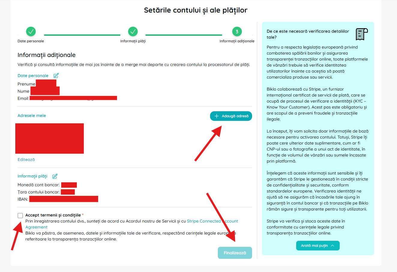 Papildomos informacijos ir sutarčių pildymas Biklo finansinės sąskaitos kūrimo procese