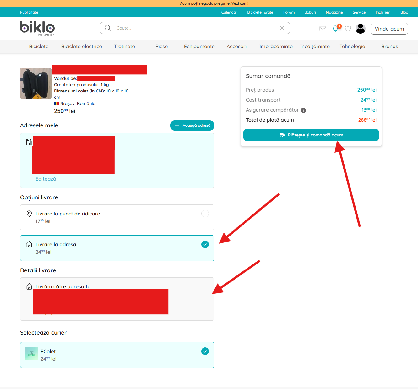 Biklo pristatymo būdo pasirinkimas